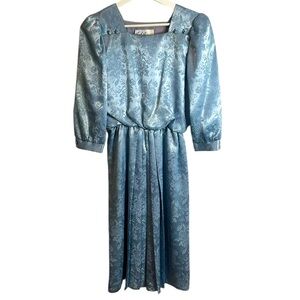 Vintage Light Blue Dress Satin J.S.J Size 3/4 drop waist